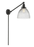 237-OB-G222 1-Light 9.5" Oil Rubbed Bronze Swing Arm - Clear Halophane Seneca Falls Glass - LED Bulb - Dimmensions: 9.5 x 18 x 16 - Glass Up or Down: Yes