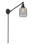 237-OB-G262 1-Light 6" Oil Rubbed Bronze Swing Arm - Vintage Wire Mesh Stanton Glass - LED Bulb - Dimmensions: 6 x 30 x 25 - Glass Up or Down: Yes