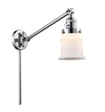 237-PC-G181S 1-Light 8" Polished Chrome Swing Arm - Matte White Small Canton Glass - LED Bulb - Dimmensions: 8 x 35 x 25 - Glass Up or Down: Yes