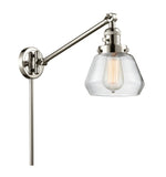 237-PN-G172 1-Light 8" Polished Nickel Swing Arm - Clear Fulton Glass - LED Bulb - Dimmensions: 8 x 35 x 25 - Glass Up or Down: Yes