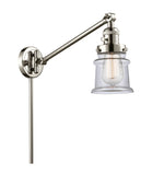 237-PN-G182S 1-Light 8" Polished Nickel Swing Arm - Clear Small Canton Glass - LED Bulb - Dimmensions: 8 x 35 x 25 - Glass Up or Down: Yes