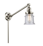 237-PN-G184S 1-Light 8" Polished Nickel Swing Arm - Seedy Small Canton Glass - LED Bulb - Dimmensions: 8 x 35 x 25 - Glass Up or Down: Yes