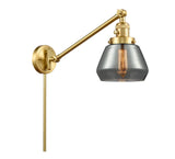 237-SG-G173 1-Light 8" Satin Gold Swing Arm - Plated Smoke Fulton Glass - LED Bulb - Dimmensions: 8 x 35 x 25 - Glass Up or Down: Yes