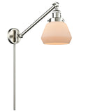 237-SN-G171 1-Light 8" Brushed Satin Nickel Swing Arm - Matte White Cased Fulton Glass - LED Bulb - Dimmensions: 8 x 35 x 25 - Glass Up or Down: Yes