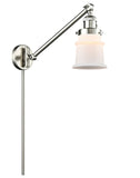 237-SN-G181S 1-Light 8" Brushed Satin Nickel Swing Arm - Matte White Small Canton Glass - LED Bulb - Dimmensions: 8 x 35 x 25 - Glass Up or Down: Yes