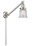 237-SN-G184S 1-Light 8" Brushed Satin Nickel Swing Arm - Seedy Small Canton Glass - LED Bulb - Dimmensions: 8 x 35 x 25 - Glass Up or Down: Yes