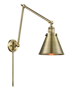 1-Light 8" Antique Brass Swing Arm - Antique Brass Appalachian Shade - Incandesent Or LED Bulbs