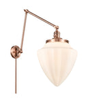 238-AC-G661-12 1-Light 12" Antique Copper Swing Arm - Matte White Cased Large Bullet Glass - LED Bulb - Dimmensions: 12 x 34 x 17.75 - Glass Up or Down: Yes