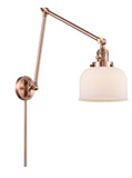 238-AC-G71 1-Light 8" Antique Copper Swing Arm - Matte White Cased Large Bell Glass - LED Bulb - Dimmensions: 8 x 30 x 30 - Glass Up or Down: Yes