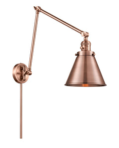 1-Light 8" Antique Copper Swing Arm - Antique Copper Appalachian Shade - Incandesent Or LED Bulbs