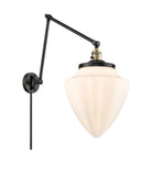 238-BAB-G661-12 1-Light 12" Black Antique Brass Swing Arm - Matte White Cased Large Bullet Glass - LED Bulb - Dimmensions: 12 x 34 x 17.75 - Glass Up or Down: Yes