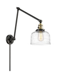 238-BAB-G713 1-Light 8" Black Antique Brass Swing Arm - Clear Deco Swirl Large Bell Glass - LED Bulb - Dimmensions: 8 x 30 x 30 - Glass Up or Down: Yes