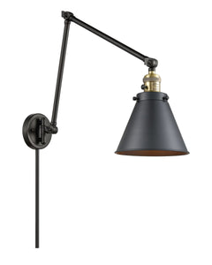 1-Light 8" Black Antique Brass Swing Arm - Matte Black Appalachian Shade - Incandesent Or LED Bulbs