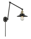 1-Light 8" Black Antique Brass Railroad Swing Arm With Switch - Cone Matte Black Glass - Incandesent Or LED Bulbs