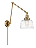 238-BB-G713 1-Light 8" Brushed Brass Swing Arm - Clear Deco Swirl Large Bell Glass - LED Bulb - Dimmensions: 8 x 30 x 30 - Glass Up or Down: Yes