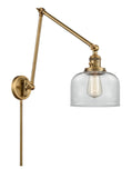 238-BB-G72 1-Light 8" Brushed Brass Swing Arm - Clear Large Bell Glass - LED Bulb - Dimmensions: 8 x 30 x 30 - Glass Up or Down: Yes