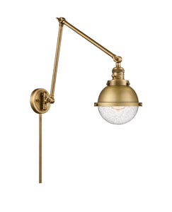 238-BB-HFS-64-BB 1-Light 7.25" Brushed Brass Swing Arm - Seedy Hampden Glass - LED Bulb - Dimmensions: 7.25 x 31.625 x 11 - Glass Up or Down: Yes
