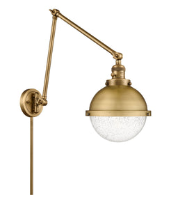 1-Light 9" Brushed Brass Swing Arm - Seedy Hampden Glass - Incandesent Or LED Bulbs