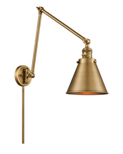 1-Light 8" Appalachian Swing Arm With Switch - Cone Brushed Brass Glass - Incandesent Or LED Bulbs