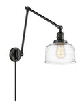 238-BK-G713 1-Light 8" Matte Black Swing Arm - Clear Deco Swirl Large Bell Glass - LED Bulb - Dimmensions: 8 x 30 x 30 - Glass Up or Down: Yes