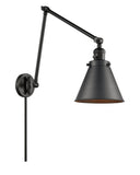 1-Light 8" Black Antique Brass Appalachian Swing Arm With Switch - Cone Matte Black Glass - Incandesent Or LED Bulbs