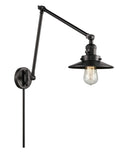 1-Light 8" Black  Railroad Swing Arm With Switch - Cone Matte Black Glass - Incandesent Or LED Bulbs