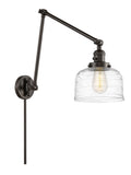238-OB-G713 1-Light 8" Oil Rubbed Bronze Swing Arm - Clear Deco Swirl Large Bell Glass - LED Bulb - Dimmensions: 8 x 30 x 30 - Glass Up or Down: Yes