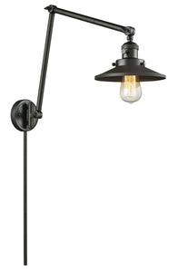 1-Light 8" Oil Rubbed Bronze Swing Arm - Oil Rubbed Bronze Railroad Shade - Incandesent Or LED Bulbs