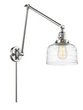 238-PC-G713 1-Light 8" Polished Chrome Swing Arm - Clear Deco Swirl Large Bell Glass - LED Bulb - Dimmensions: 8 x 30 x 30 - Glass Up or Down: Yes