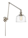 238-PN-G713 1-Light 8" Polished Nickel Swing Arm - Clear Deco Swirl Large Bell Glass - LED Bulb - Dimmensions: 8 x 30 x 30 - Glass Up or Down: Yes
