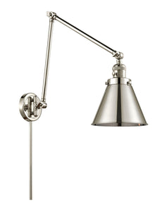 1-Light 8" Polished Nickel Swing Arm - Polished Nickel Appalachian Shade - Incandesent Or LED Bulbs