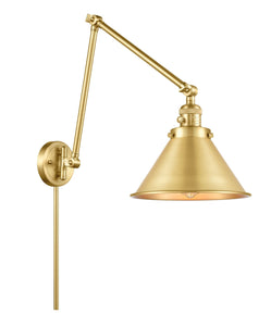 1-Light 10" Satin Gold Briarcliff Swing Arm With Switch - Cone Satin Gold Glass - Incandesent Or LED Bulbs