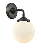 284-1W-OB-G201-6 1-Light 6" Oil Rubbed Bronze Sconce - Matte White Cased Beacon Glass - LED Bulb - Dimmensions: 6 x 7.25 x 9 - Glass Up or Down: Yes