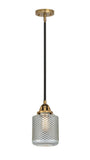 288-1S-BAB-G262 Stem Hung 6" Black Antique Brass Mini Pendant - Vintage Wire Mesh Stanton Glass - LED Bulb - Dimmensions: 6 x 6 x 10.5<br>Minimum Height : 20<br>Maximum Height : 44 - Sloped Ceiling Compatible: Yes