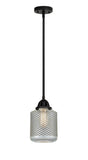 288-1S-BK-G262 Stem Hung 6" Matte Black Mini Pendant - Vintage Wire Mesh Stanton Glass - LED Bulb - Dimmensions: 6 x 6 x 10.5<br>Minimum Height : 20<br>Maximum Height : 44 - Sloped Ceiling Compatible: Yes