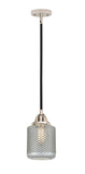288-1S-BPN-G262 Stem Hung 6" Black Polished Nickel Mini Pendant - Vintage Wire Mesh Stanton Glass - LED Bulb - Dimmensions: 6 x 6 x 10.5<br>Minimum Height : 20<br>Maximum Height : 44 - Sloped Ceiling Compatible: Yes