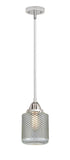 288-1S-PC-G262 Stem Hung 6" Polished Chrome Mini Pendant - Vintage Wire Mesh Stanton Glass - LED Bulb - Dimmensions: 6 x 6 x 10.5<br>Minimum Height : 20<br>Maximum Height : 44 - Sloped Ceiling Compatible: Yes