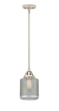 288-1S-PN-G262 Stem Hung 6" Polished Nickel Mini Pendant - Vintage Wire Mesh Stanton Glass - LED Bulb - Dimmensions: 6 x 6 x 10.5<br>Minimum Height : 20<br>Maximum Height : 44 - Sloped Ceiling Compatible: Yes