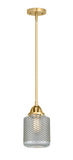 288-1S-SG-G262 Stem Hung 6" Satin Gold Mini Pendant - Vintage Wire Mesh Stanton Glass - LED Bulb - Dimmensions: 6 x 6 x 10.5<br>Minimum Height : 20<br>Maximum Height : 44 - Sloped Ceiling Compatible: Yes