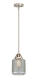 288-1S-SN-G262 Stem Hung 6" Brushed Satin Nickel Mini Pendant - Vintage Wire Mesh Stanton Glass - LED Bulb - Dimmensions: 6 x 6 x 10.5<br>Minimum Height : 20<br>Maximum Height : 44 - Sloped Ceiling Compatible: Yes