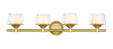 311-4W-SG-CLW 4-Light 33" Satin Gold Bath Vanity Light - White Inner & Clear Outer Laguna Glass Glass - LED Bulb - Dimmensions: 33 x 7.5 x 7.25 - Glass Up or Down: Yes