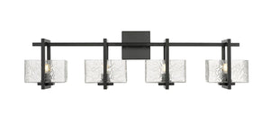 4-Light 33" Striate Bath Vanity Light - Square-Rectangle Clear Glass - Choice of Finish And Incandesent Or LED Bulbs