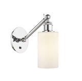 317-1W-PC-G801 1-Light 5.3" Polished Chrome Sconce - Matte White Clymer Glass - LED Bulb - Dimmensions: 5.3 x 11.9375 x 12.625 - Glass Up or Down: Yes