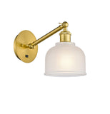 317-1W-SG-G411 1-Light 5.5" Satin Gold Sconce - White Dayton Glass - LED Bulb - Dimmensions: 5.5 x 12.75 x 12.25 - Glass Up or Down: Yes