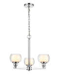330-3CR-PC-CLW 3-Light 19.625" Polished Chrome Pendant - White Inner & Clear Outer Cairo Glass Glass - LED Bulb - Dimmensions: 19.625 x 19.625 x 12.625<br>Minimum Height : 16.625<br>Maximum Height : 64.625 - Sloped Ceiling Compatible: Yes - Glass Up or Do