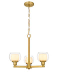 330-3CR-SG-CLW 3-Light 19.625" Satin Gold Pendant - White Inner & Clear Outer Cairo Glass Glass - LED Bulb - Dimmensions: 19.625 x 19.625 x 12.625<br>Minimum Height : 16.625<br>Maximum Height : 64.625 - Sloped Ceiling Compatible: Yes - Glass Up or Down: N