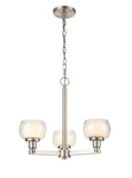 330-3CR-SN-CLW 3-Light 19.625" Satin Nickel Pendant - White Inner & Clear Outer Cairo Glass Glass - LED Bulb - Dimmensions: 19.625 x 19.625 x 12.625<br>Minimum Height : 16.625<br>Maximum Height : 64.625 - Sloped Ceiling Compatible: Yes - Glass Up or Down: