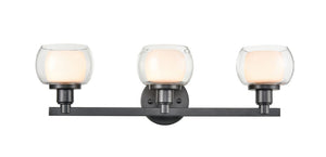 3-Light 23.5" Cairo Bath Vanity Light - Bowl White & Clear Glass - Choice of Finish And Incandesent Or LED Bulbs