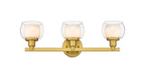 330-3W-SG-CLW 3-Light 23.5" Satin Gold Bath Vanity Light - White Inner & Clear Outer Cairo Glass Glass - LED Bulb - Dimmensions: 23.5 x 6.75 x 7.1 - Glass Up or Down: Yes