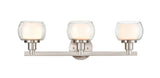 330-3W-SN-CLW 3-Light 23.5" Satin Nickel Bath Vanity Light - White Inner & Clear Outer Cairo Glass Glass - LED Bulb - Dimmensions: 23.5 x 6.75 x 7.1 - Glass Up or Down: Yes